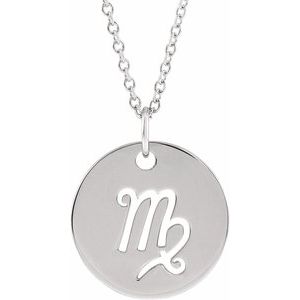 Platinum Virgo Zodiac Disc 16-18" Necklace