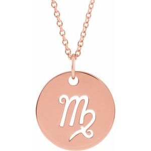 14K Rose Gold Virgo Zodiac Disc 16-18" Necklace