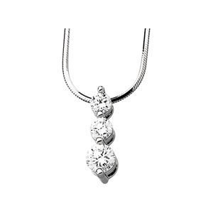 14K White  Imitation White Cubic Zirconia Graduated Three-Stone 18" Necklace