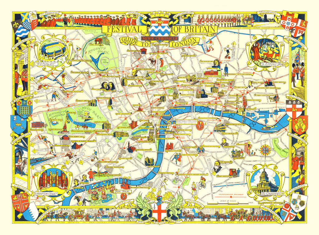 Vintage Map of London, England 1951