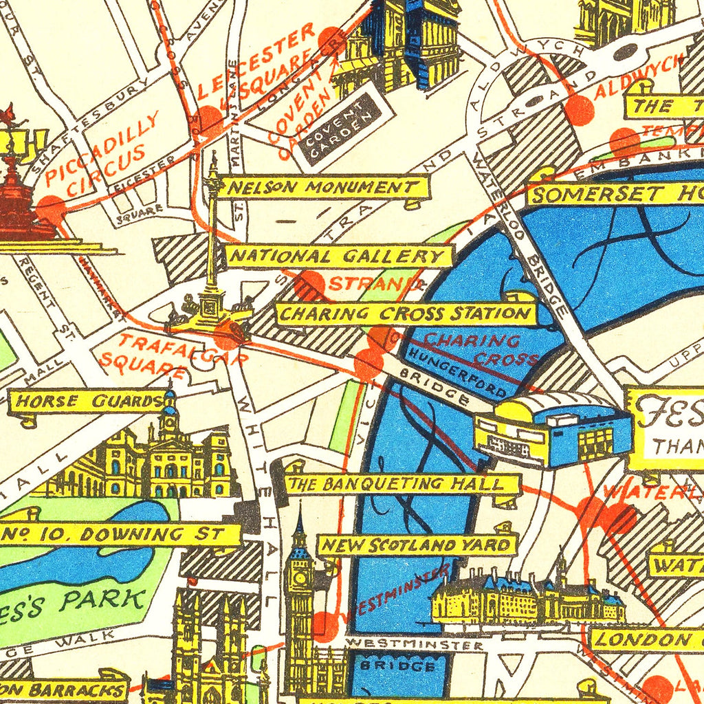 Vintage Map of London, England 1951