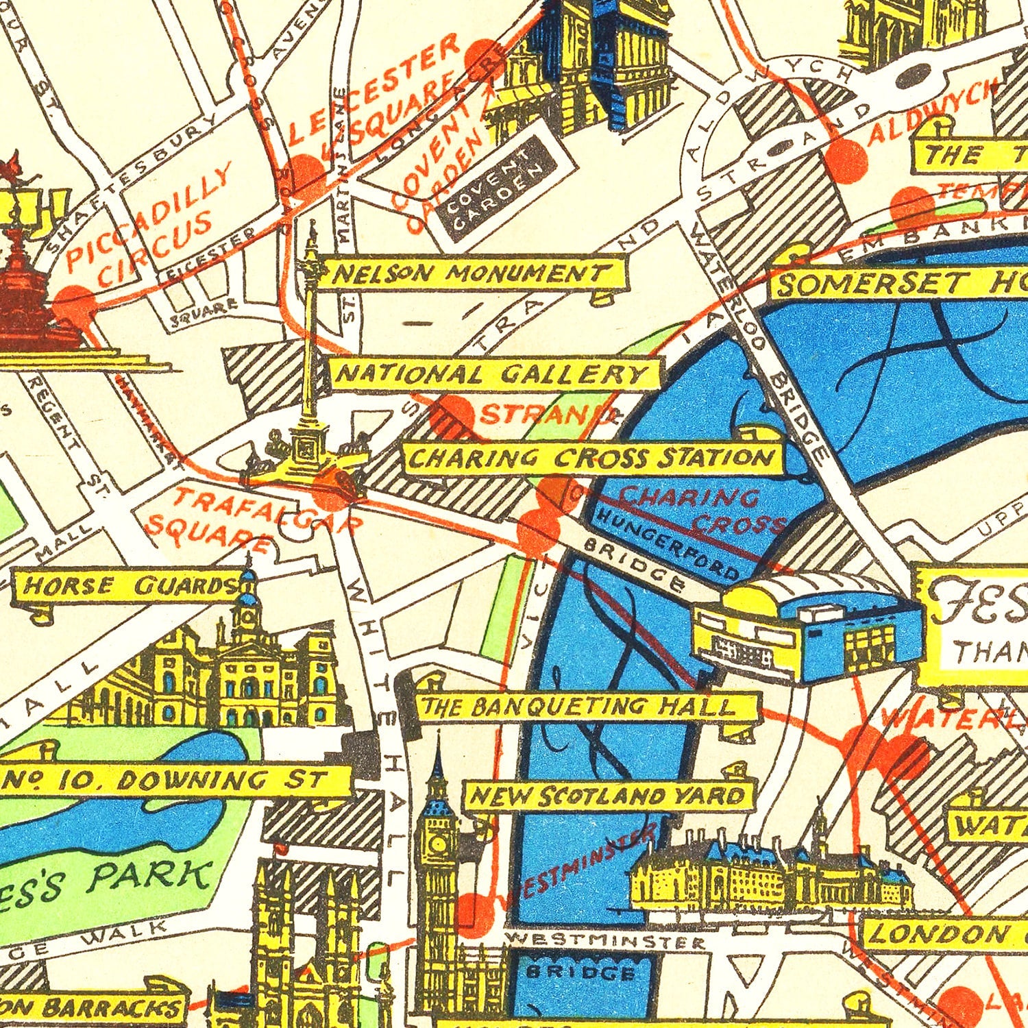 Vintage Map of London, England 1951