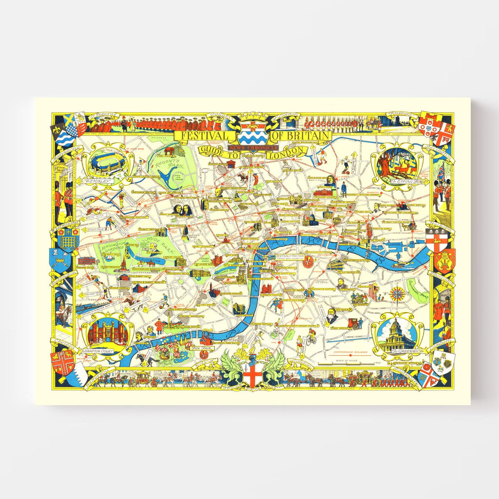 Vintage Map of London, England 1951