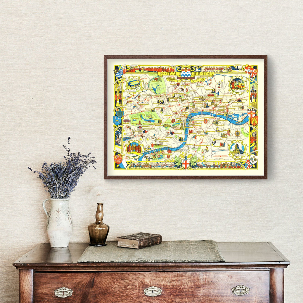 Vintage Map of London, England 1951