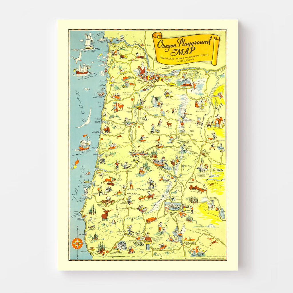 Vintage Map of Oregon 1936
