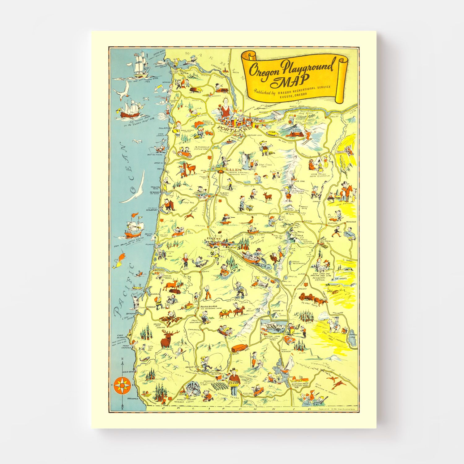 Vintage Map of Oregon 1936