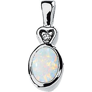 14K White Gold Natural White Opal & .02 CT Natural Diamond Bezel-Set Pendant