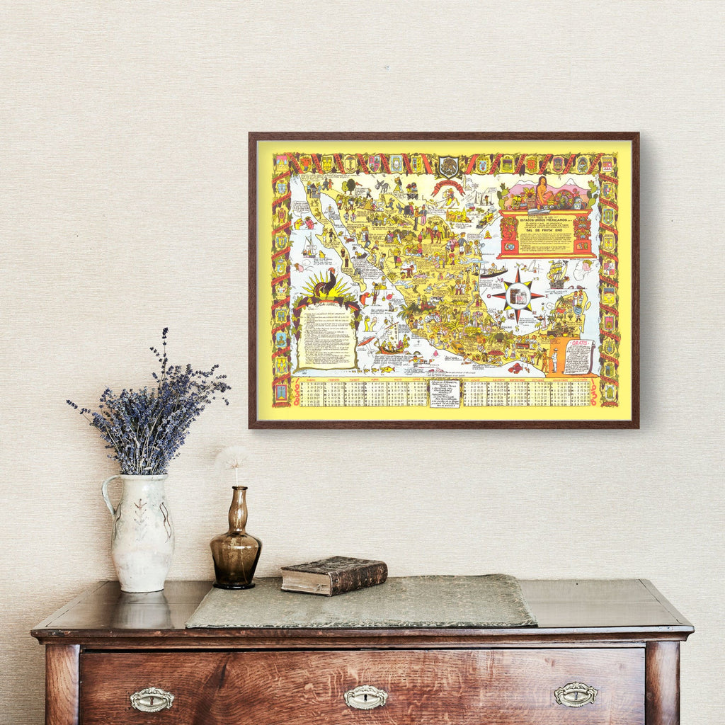 Vintage Pictorial Map of Mexico, 1938