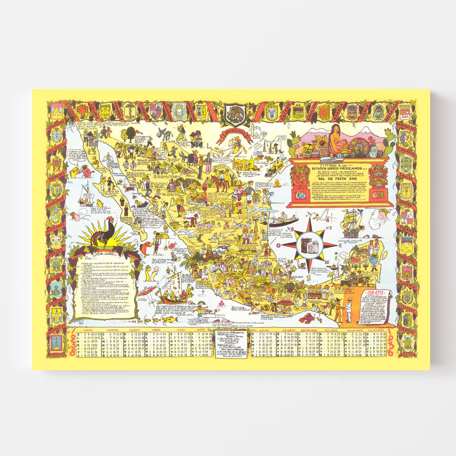 Vintage Pictorial Map of Mexico, 1938