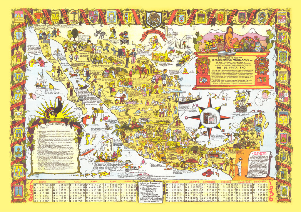 Vintage Pictorial Map of Mexico, 1938