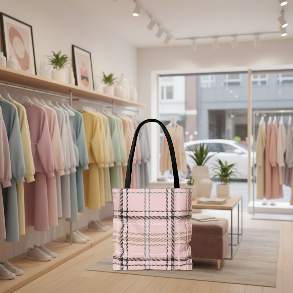 Pink Plaid Tote Bag