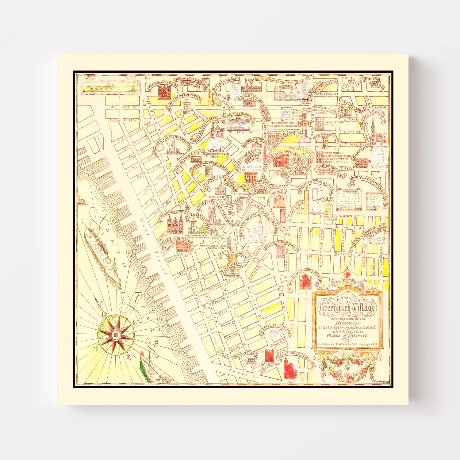 Vintage Map of Greenwich Village, New York 1934