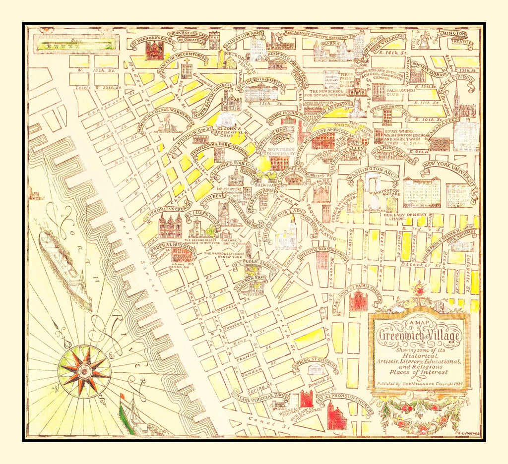 Vintage Map of Greenwich Village, New York 1934