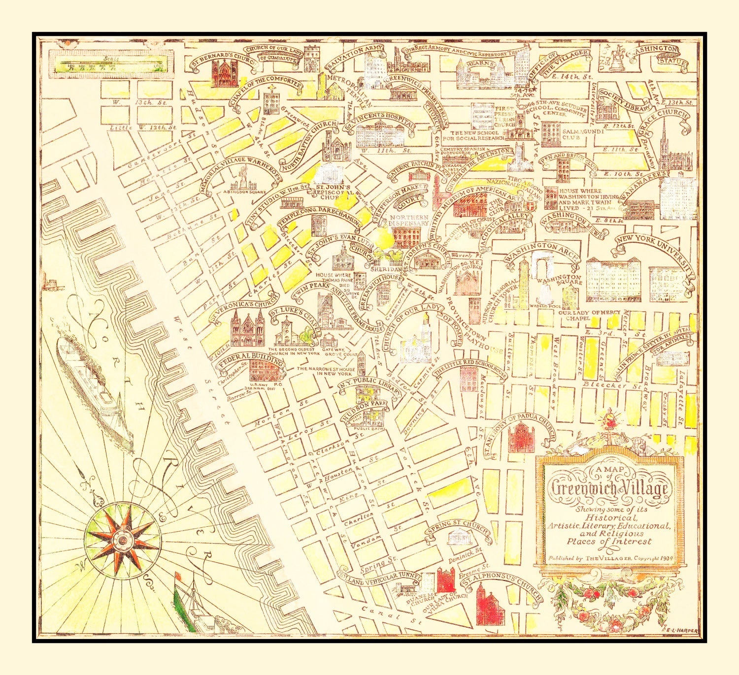Vintage Map of Greenwich Village, New York 1934
