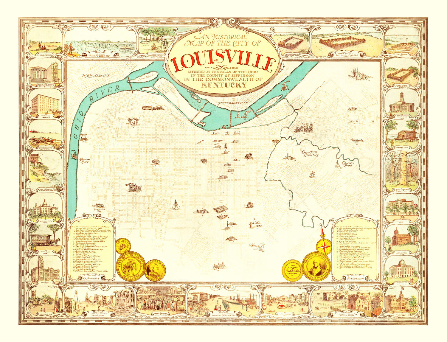 Vintage Map of Louisville, Kentucky 1934