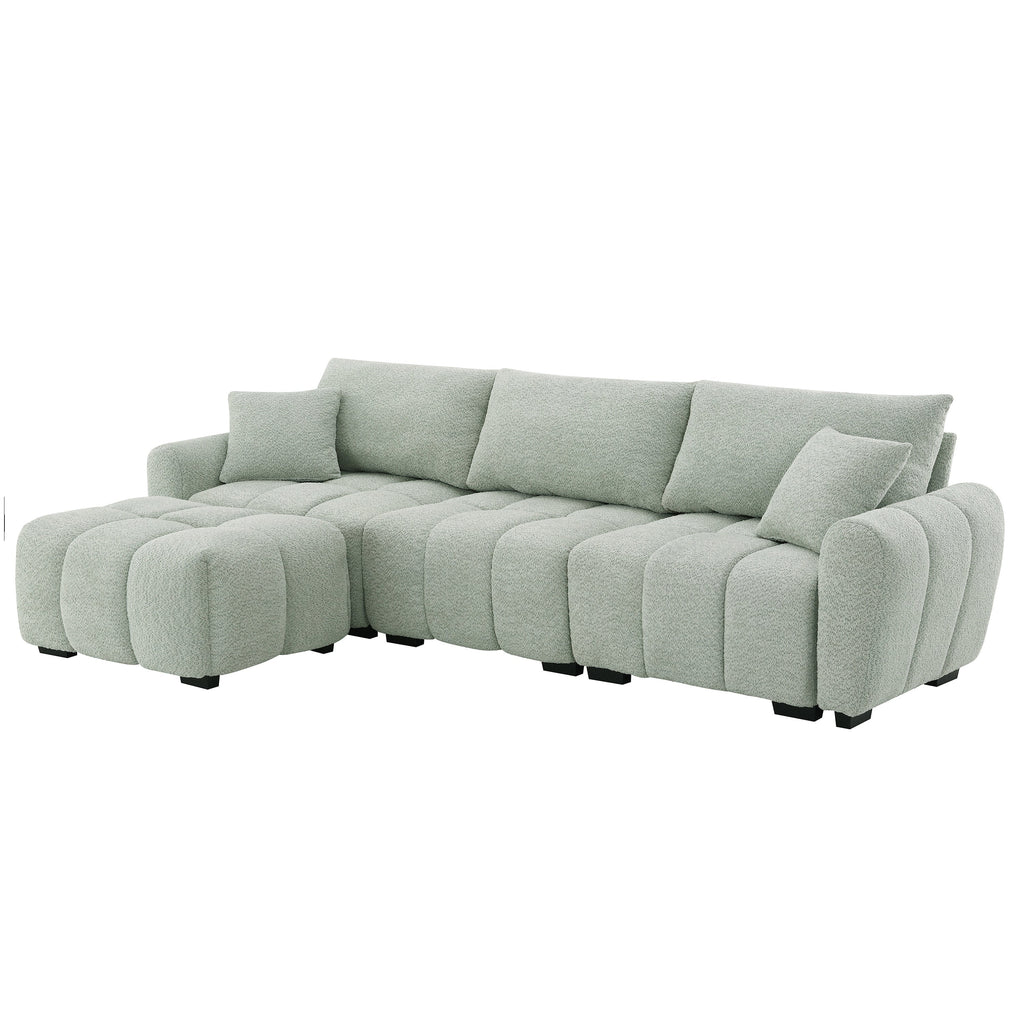 [VIDEO] 110' Modular Sectional Sofa, L Shape with Extra-large Seat, Pull-line Design, Movable Ottoman, High Density Foam, Free Combination, Sturdy Metal&Wood Frame, Boucle Fabric, 3 Colors