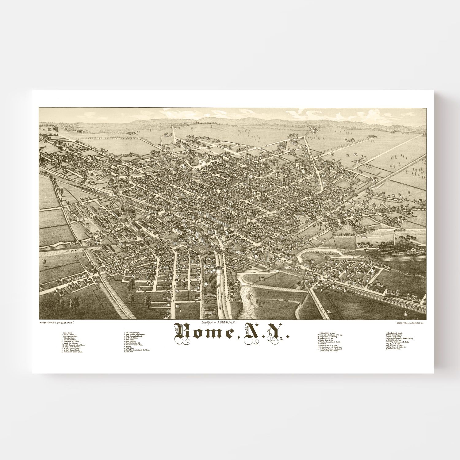 Vintage Map of Rome, New York 1886