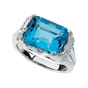 14K White Gold Natural Swiss Blue Topaz Dragonfly Ring