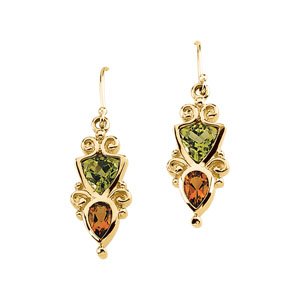 14K Yellow Gold Natural Peridot & Natural Citrine Earrings