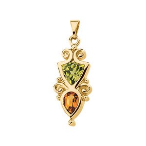 14K Yellow Gold Natural Peridot & Natural Citrine Pendant