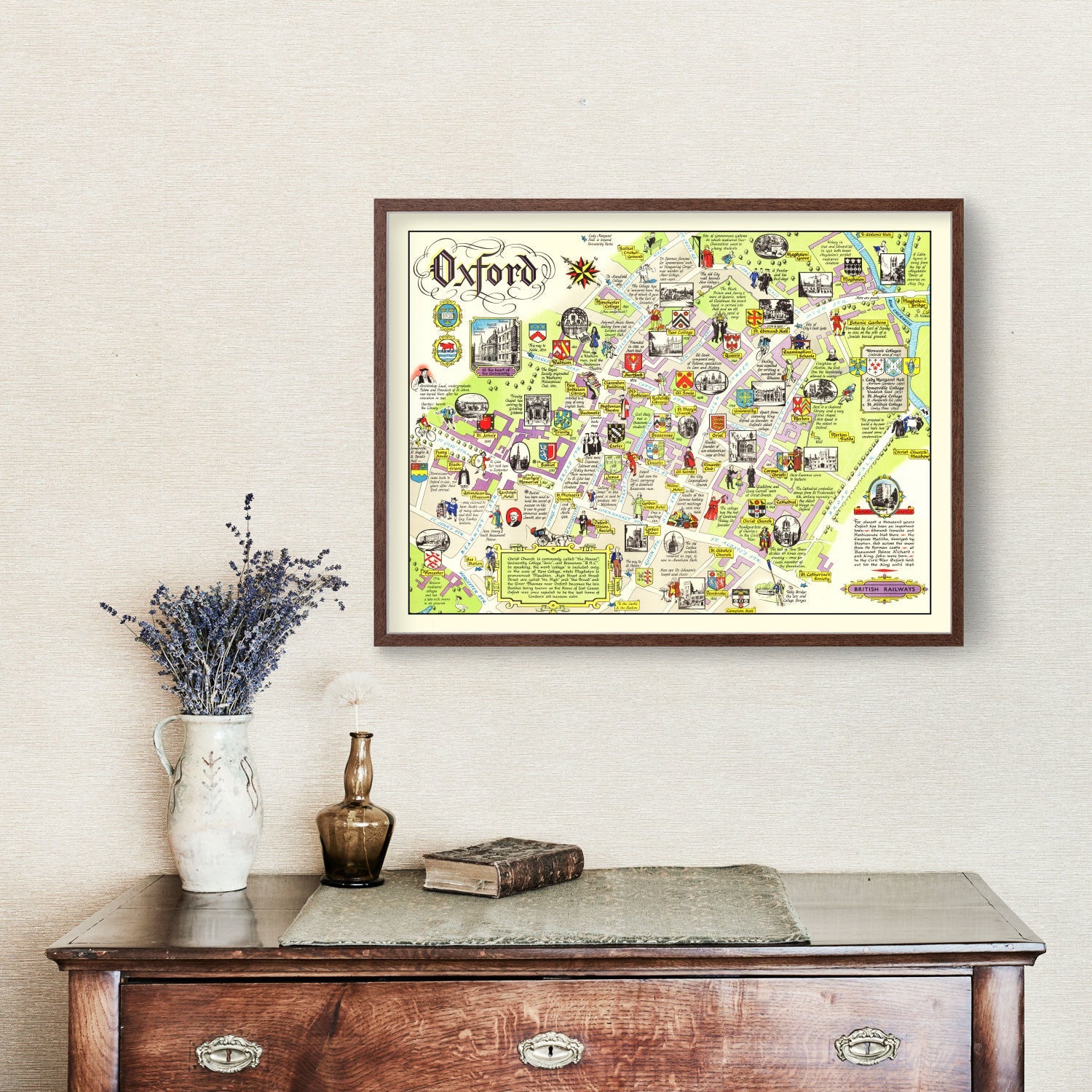 Vintage Map of Oxford, England 1949