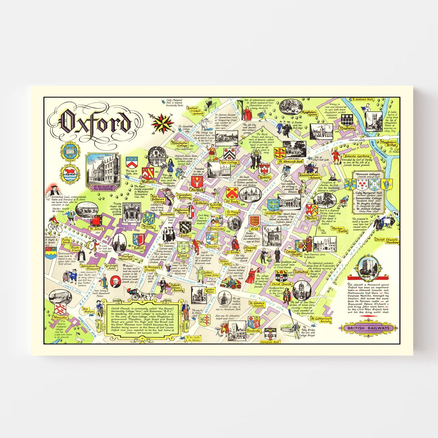 Vintage Map of Oxford, England 1949