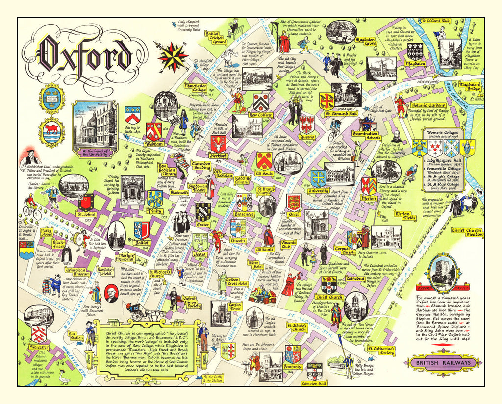 Vintage Map of Oxford, England 1949