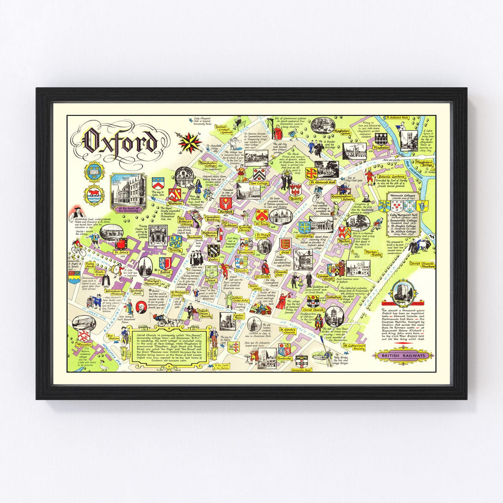 Vintage Map of Oxford, England 1949