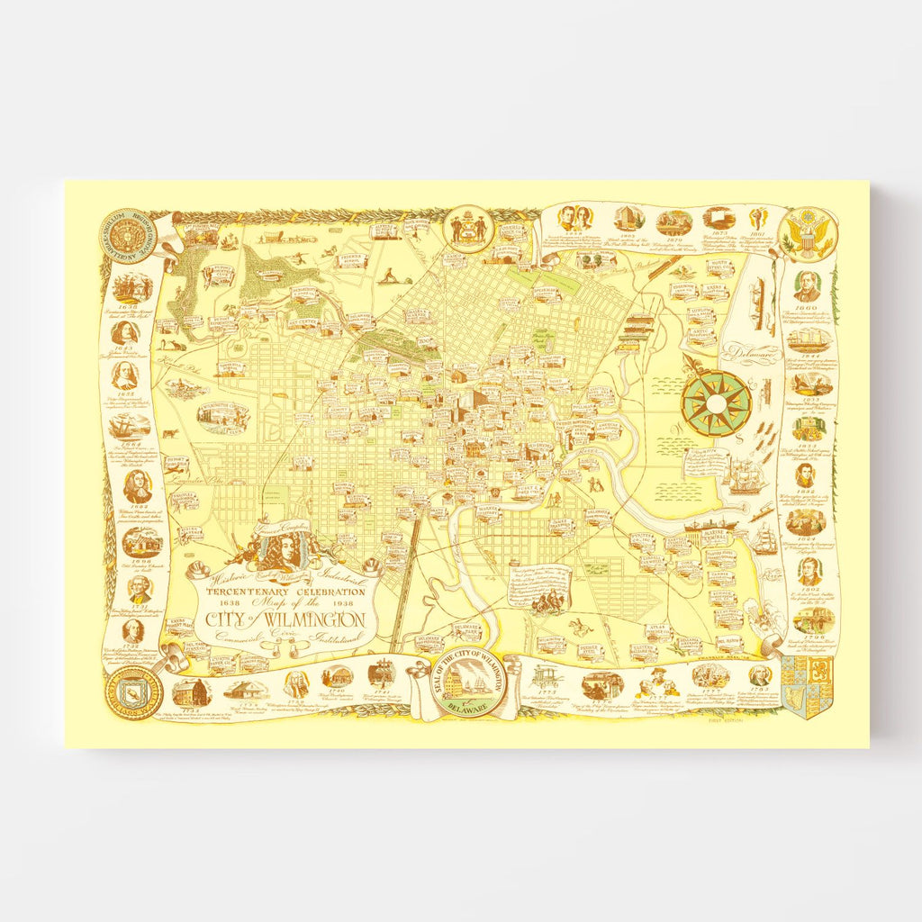 Vintage Map of Wilmington, Delaware 1938