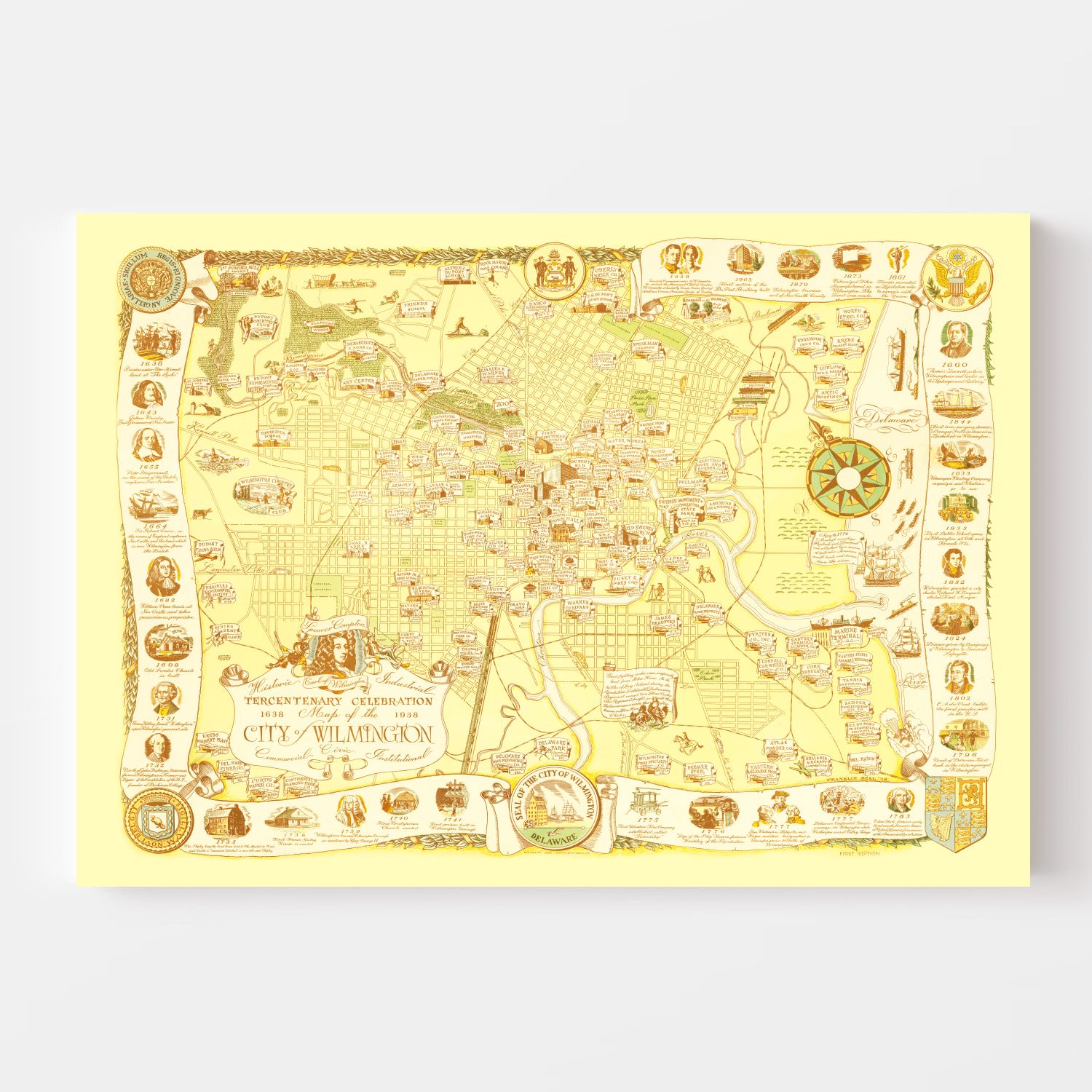 Vintage Map of Wilmington, Delaware 1938