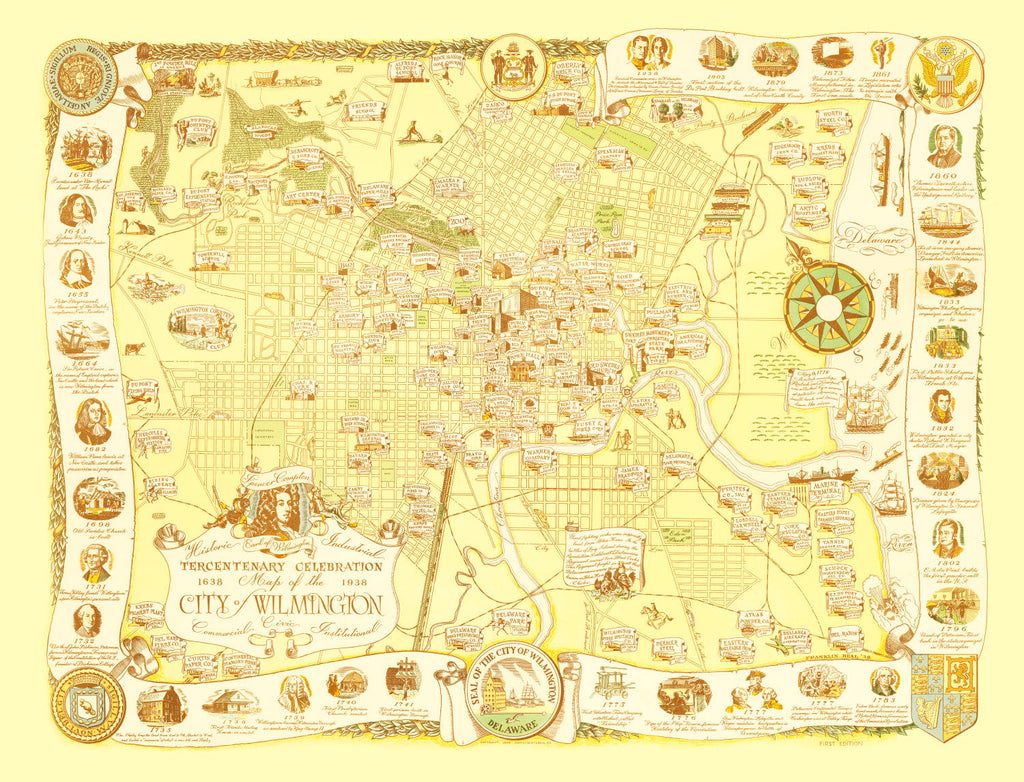 Vintage Map of Wilmington, Delaware 1938