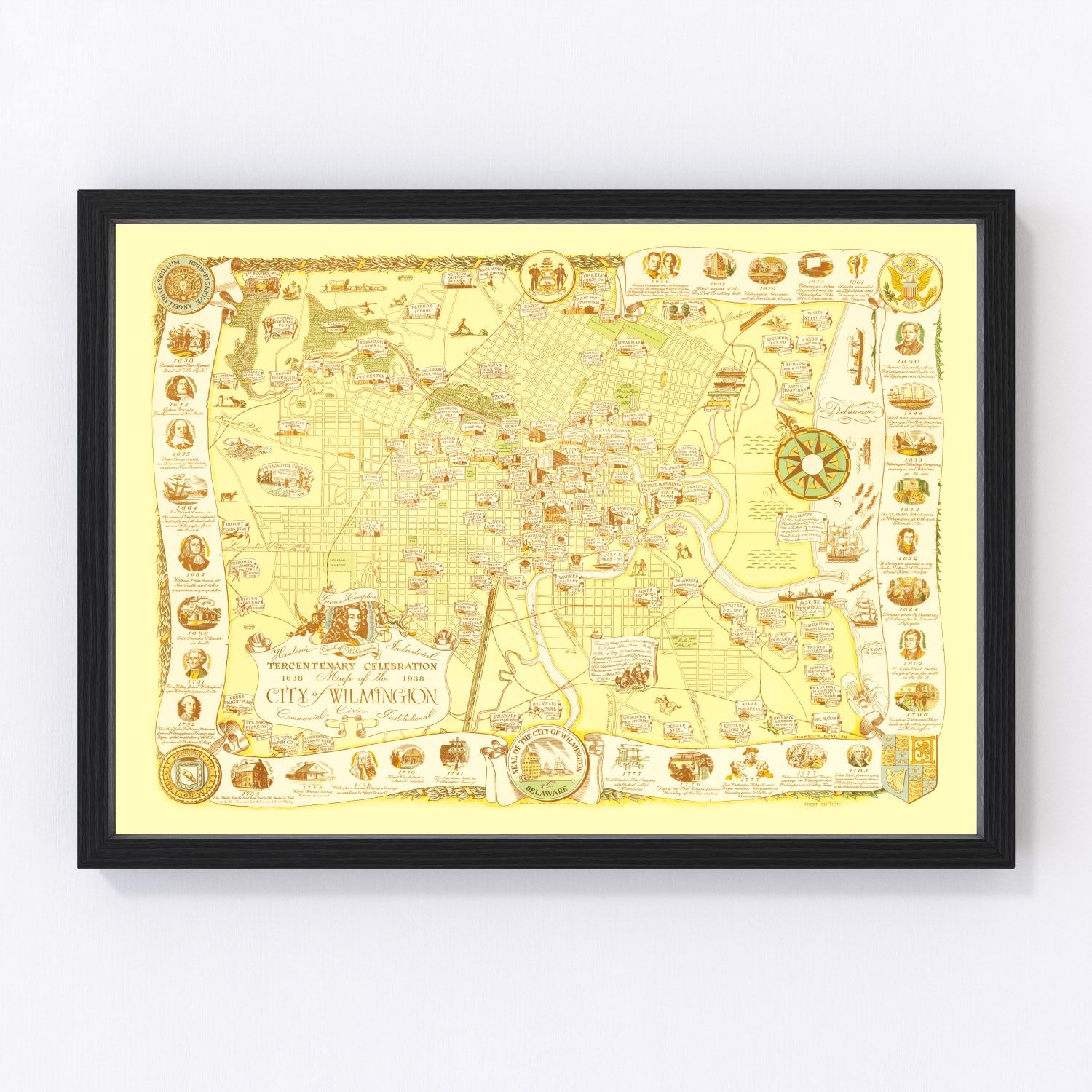 Vintage Map of Wilmington, Delaware 1938