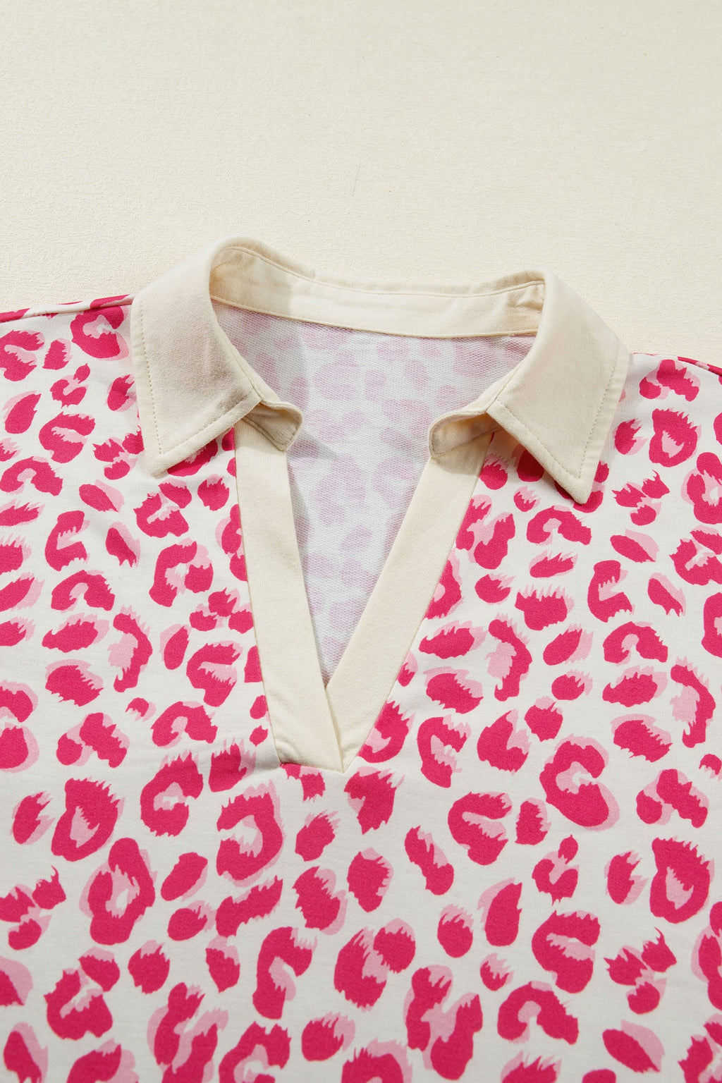 Leopard Collared V-Neck Top & Shorts Set