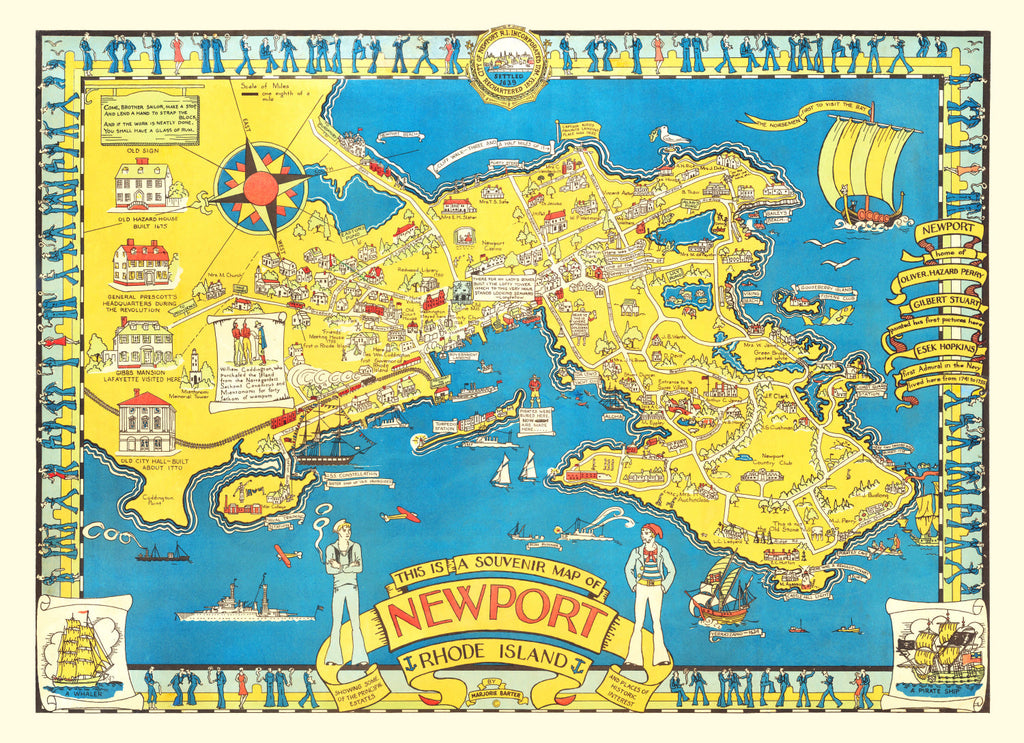 Vintage Map of Newport, Rhode Island 1945