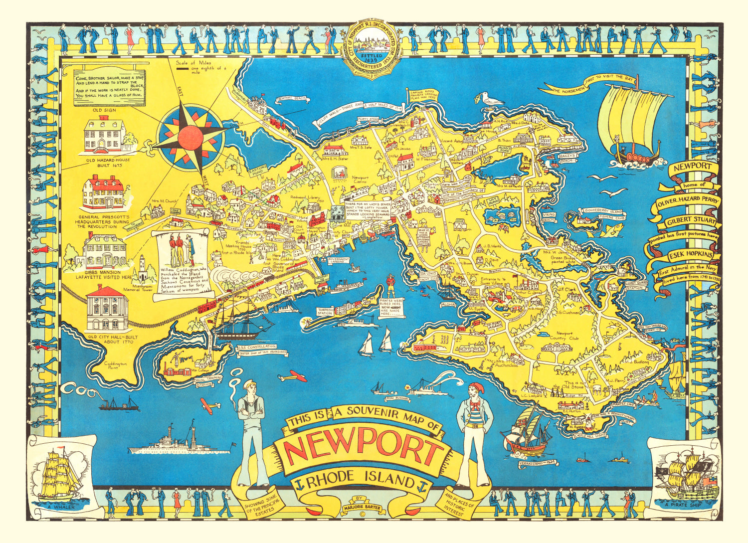 Vintage Map of Newport, Rhode Island 1945