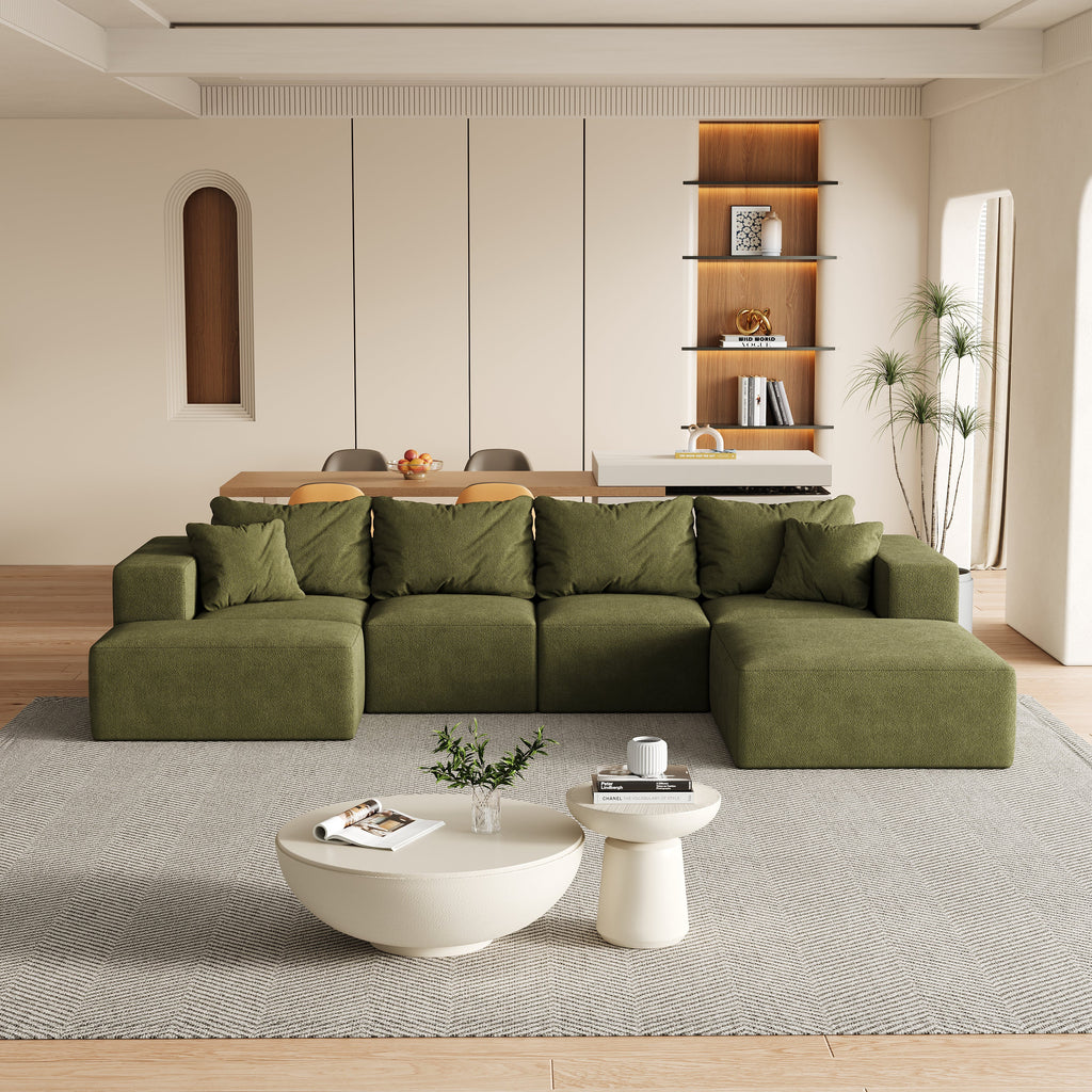 Modern Upholstered Sectional Boneless Couch Set,Modular 132' L Shaped Sectional Living Room Sofa Set With 6 Pillows,Free Combination Sofa Couch for Living Room,Bedroom
