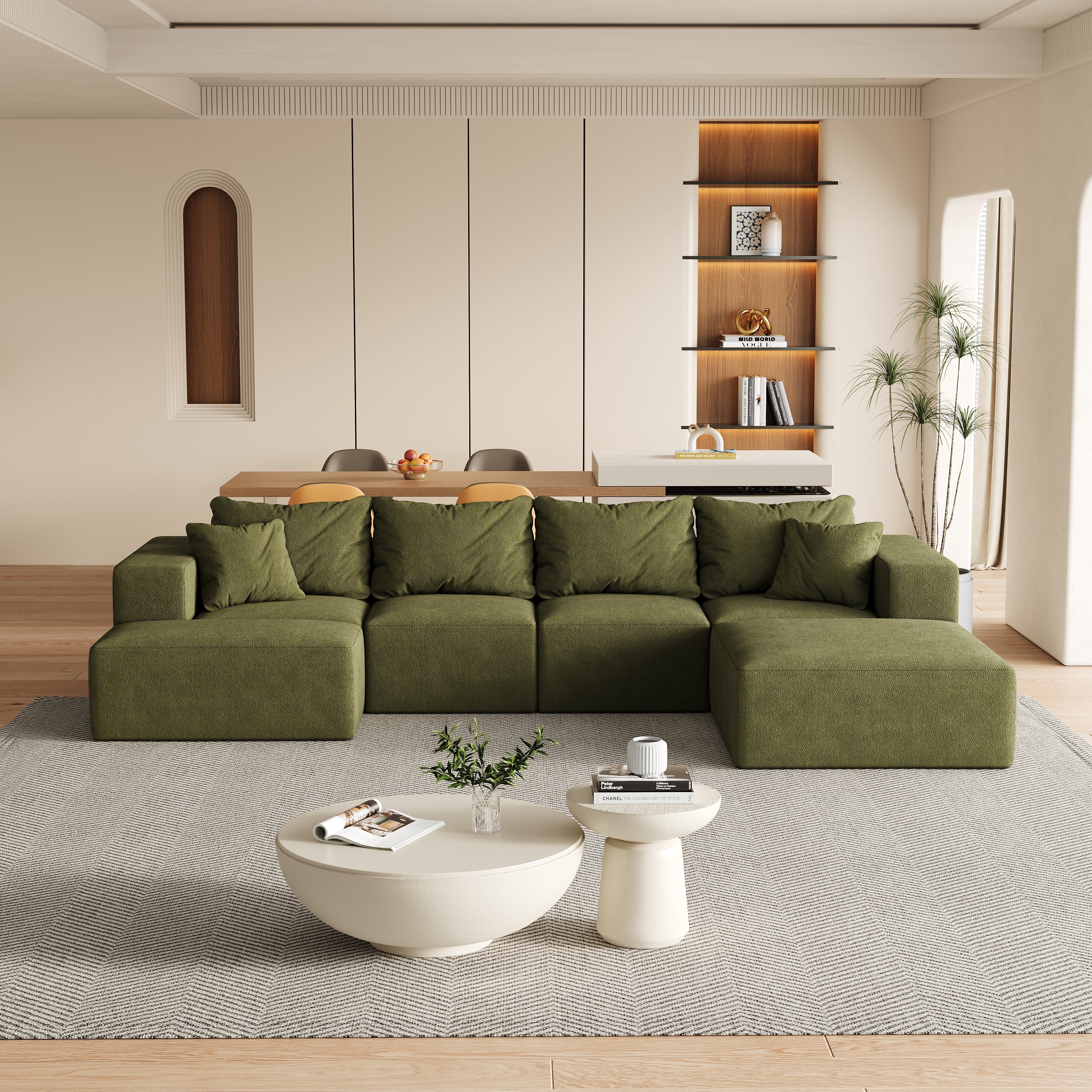 Modern Upholstered Sectional Boneless Couch Set,Modular 132' L Shaped Sectional Living Room Sofa Set With 6 Pillows,Free Combination Sofa Couch for Living Room,Bedroom