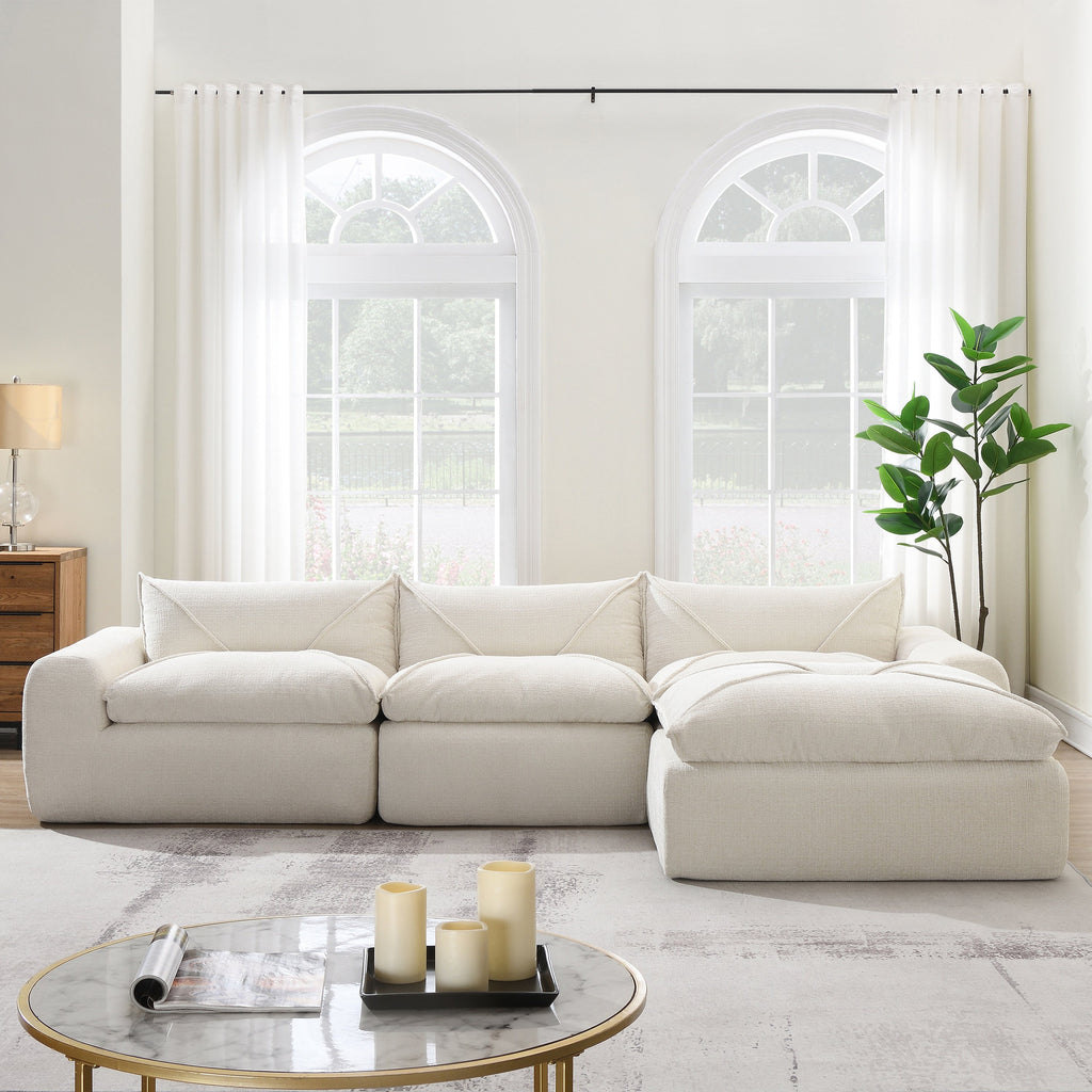 [VIDEO Provided] 116'' Fully Compressed Sofa with High Density Foam, No Assembly Required, Legless Design without Frame, Integrated Backrest and Seat Cushion, Free Combination, Particle Chenille