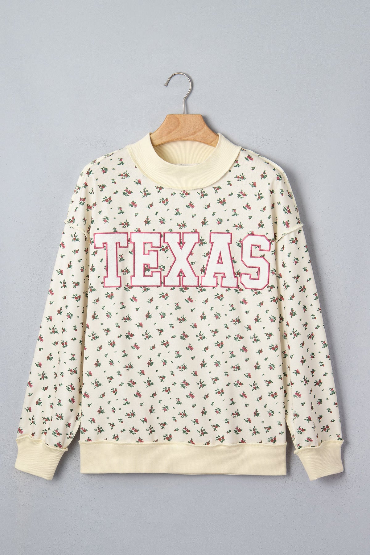 TEXAS Embroidered Floral Mock Neck Sweatshirt
