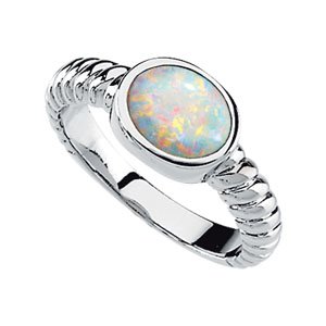 14K White Gold Natural White Opal Rope Ring