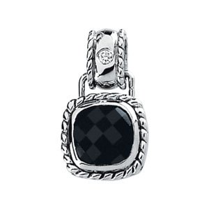 14K White Gold Natural Onyx & .03 CT Natural Diamond Rope Pendant