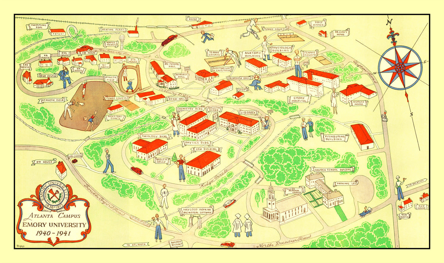Vintage Map of Emory University Atlanta, 1940