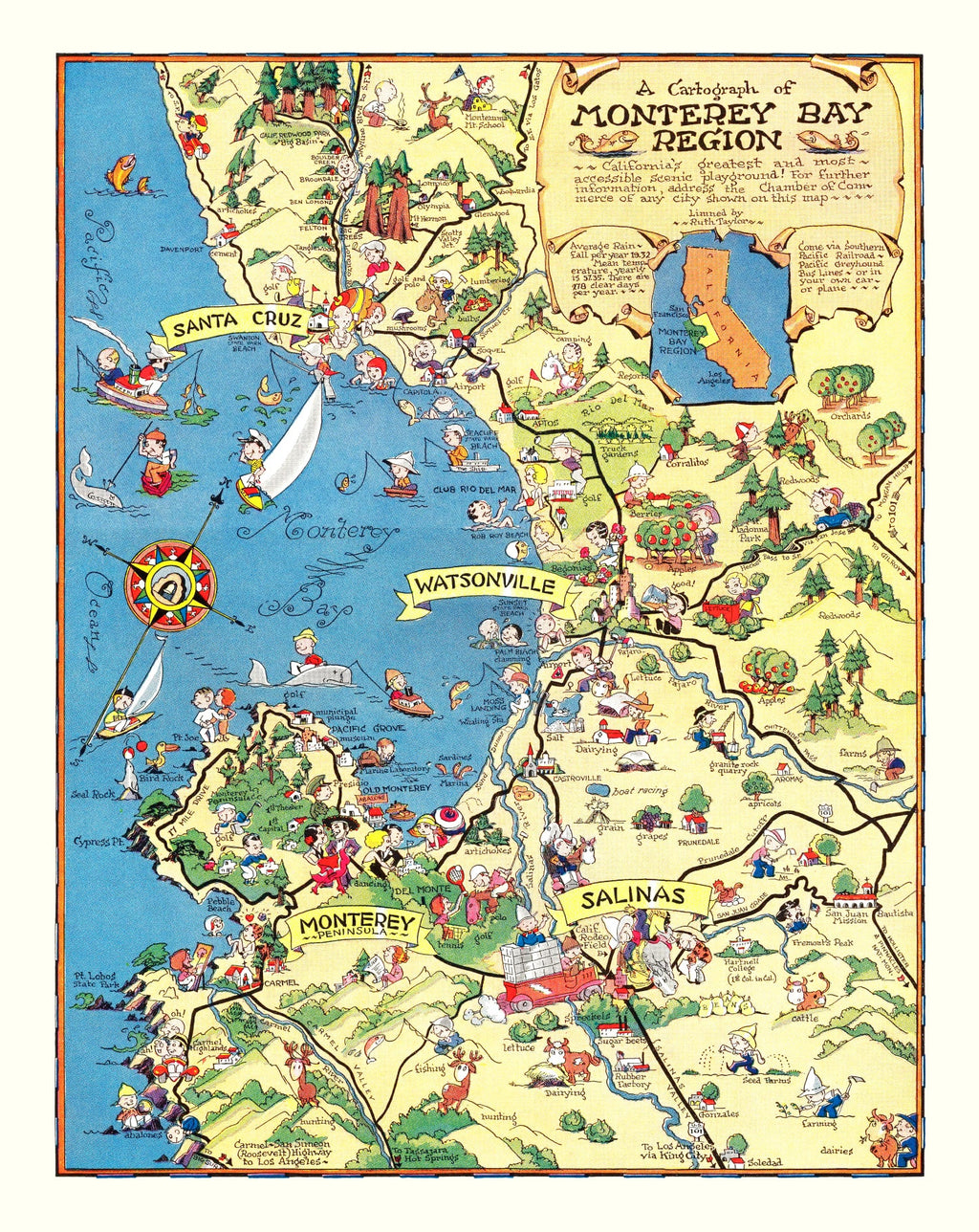 Vintage Map of Monterey Bay, 1932