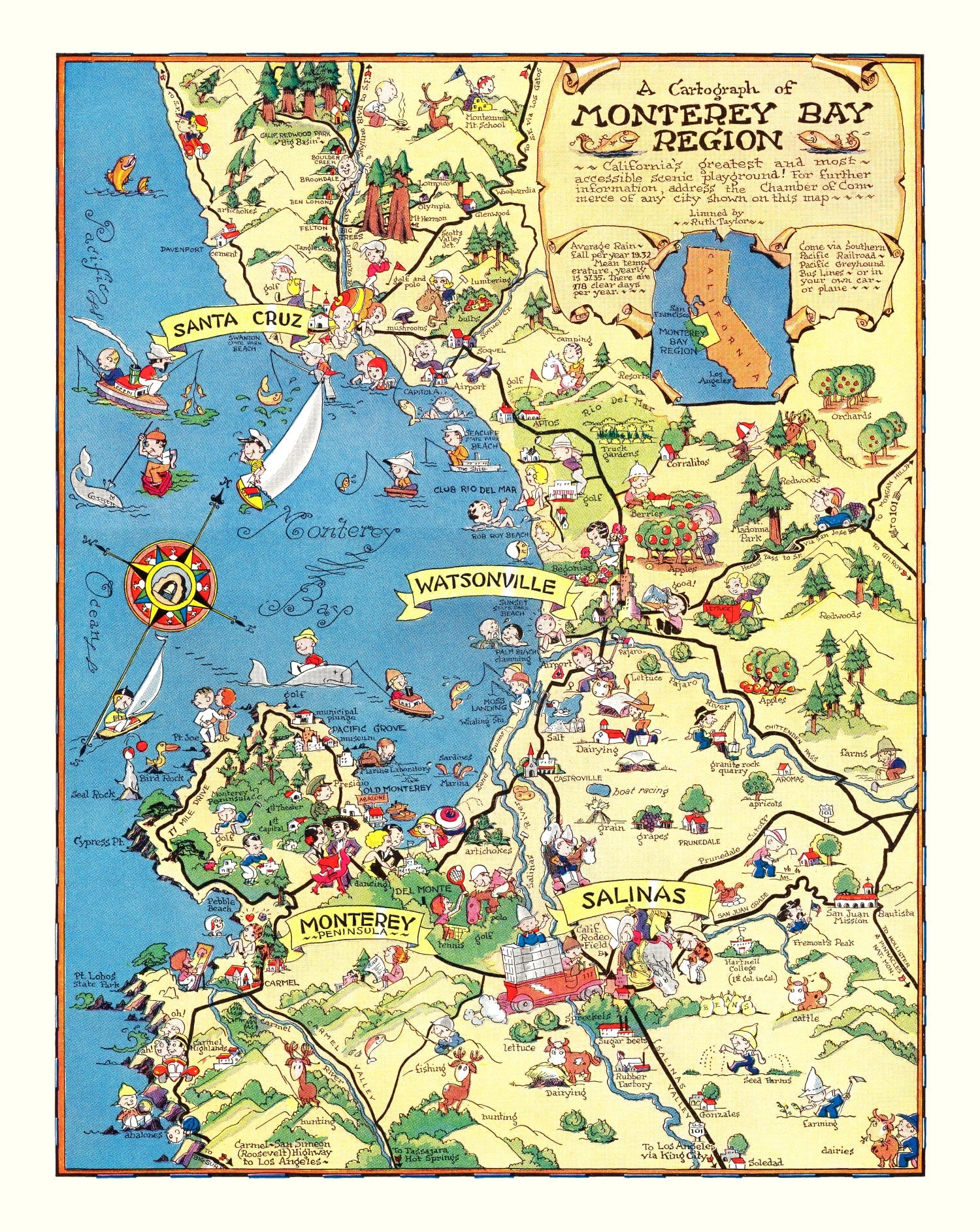 Vintage Map of Monterey Bay, 1932