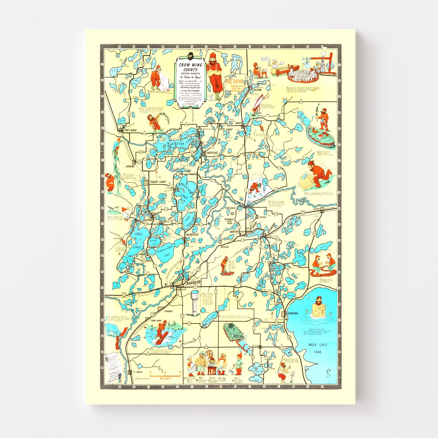 Vintage Map of Crow Wing County, Minnesota 1946