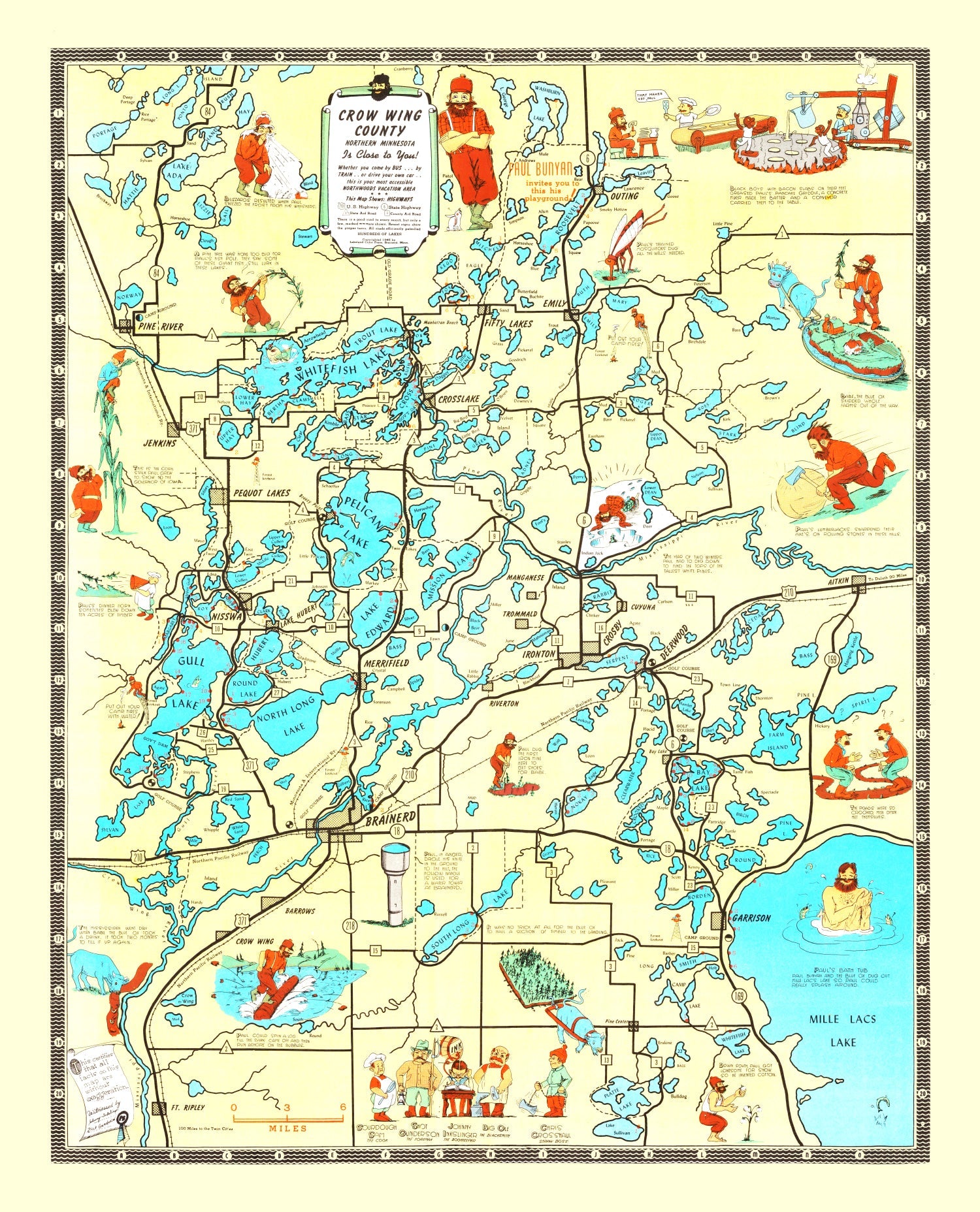 Vintage Map of Crow Wing County, Minnesota 1946