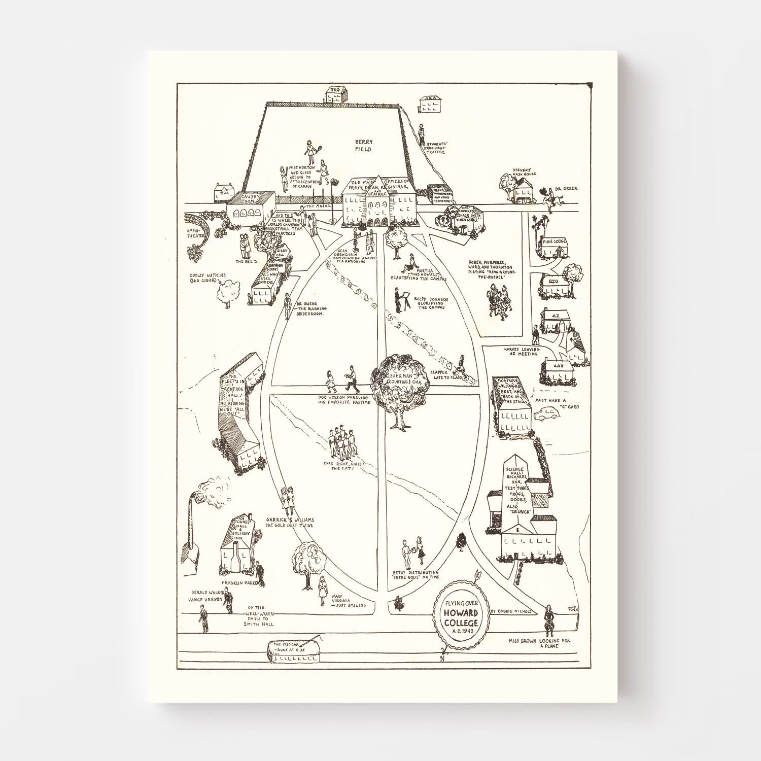 Vintage Map of Howard College, 1943