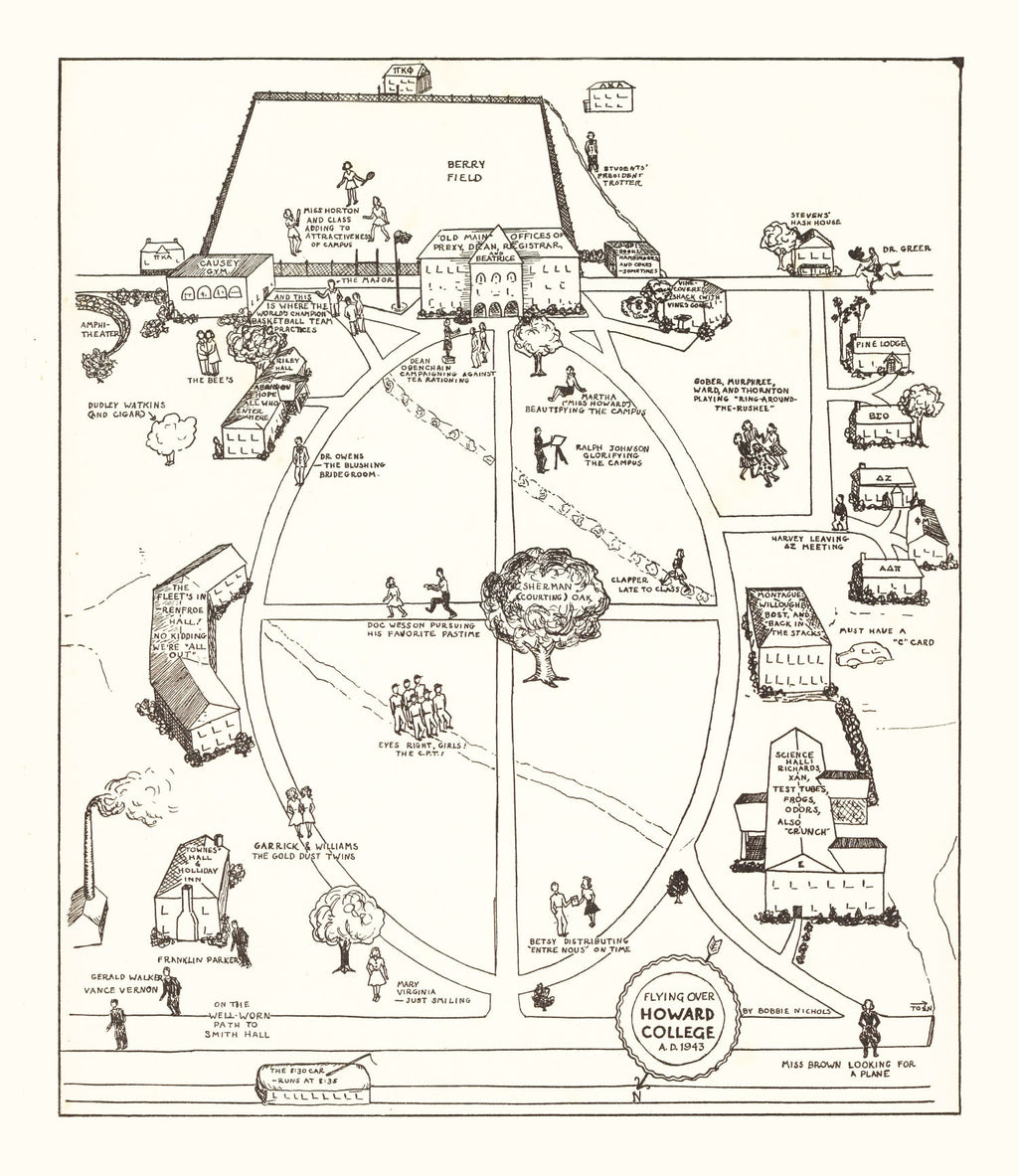 Vintage Map of Howard College, 1943