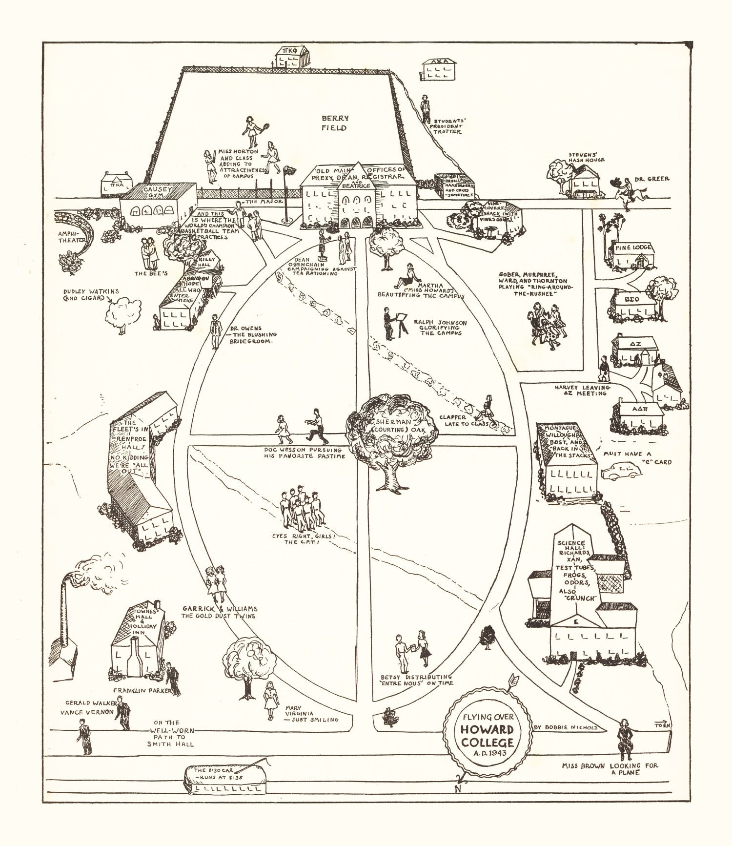 Vintage Map of Howard College, 1943