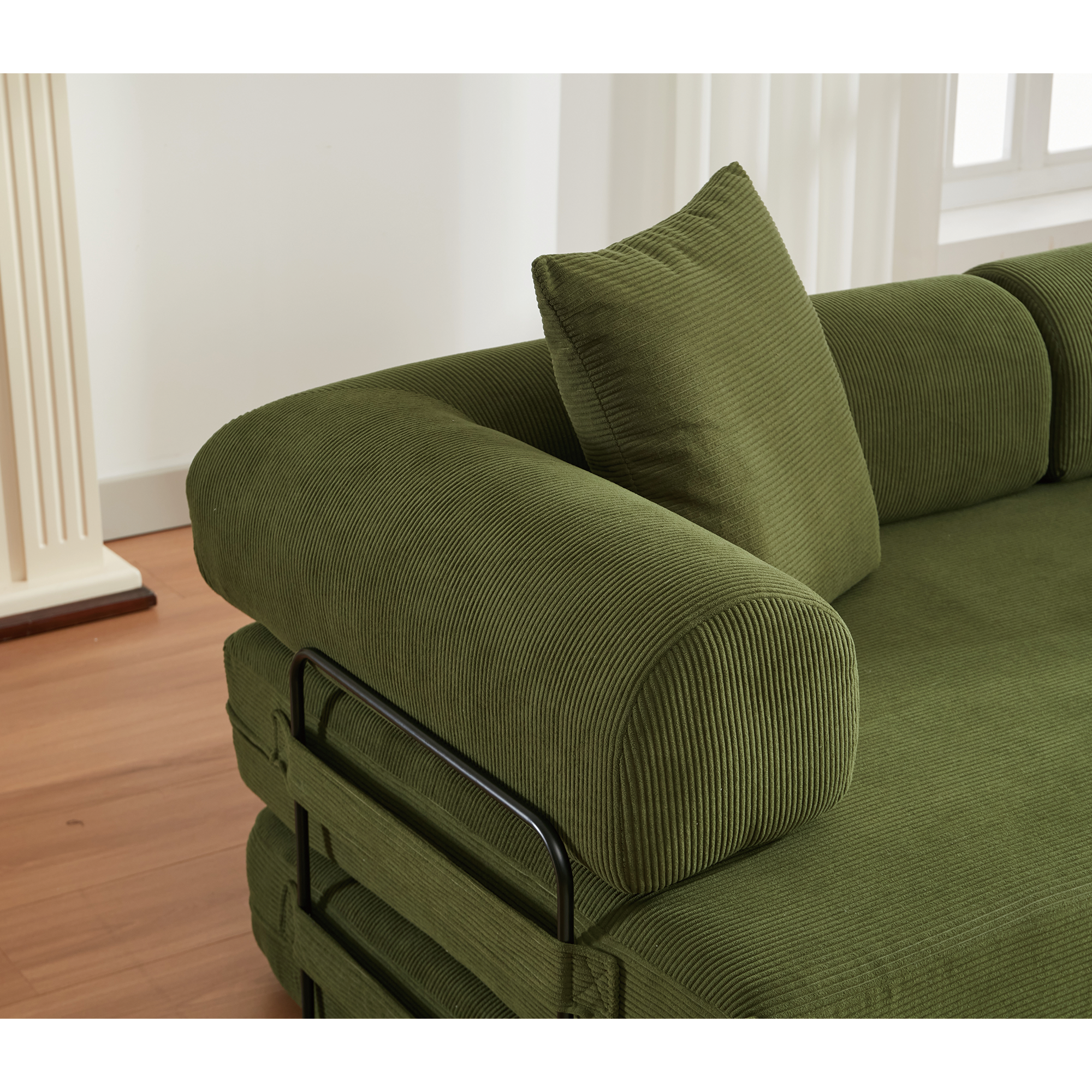 [NEW ARRIVED] [VIDEO PROVIDED] 78.5' Folding Convertible Out Sleeper Sofa Bed,4-in-1 DIY Combination Convertible  Sofa, 3 seat, Folding Sleeper Sofa, King Size , Bedroom,Apartment,Corduroy,Green